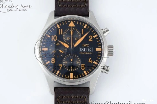MIROTIME 0503 Pilot Chrono SS AZF 1:1 Best Edition Black Dial Orange Markers on Brown Leather Strap A EasyCare 7065